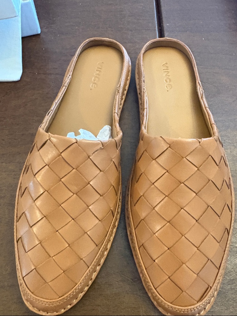 NWT! Vince Tan Woven Leather Slip-On Loafers. Size 7M